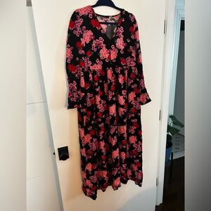 Floral Maxi Dress with long sleeves and bell cuffs.